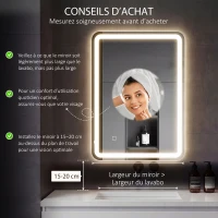 HOMCOM Miroir de salle de bain 60 x 80 cm, miroir LED mural avec 3 couleurs lumière, dimmable, mémoire, anti-buée, argent(m-4)