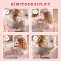 AIYAPLAY Escritorio Infantil con Silla Soporte Ajustable para Tablet Portalápices Tablero de Corcho Estantes Armarios Rosa(m-4)