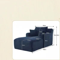 Moderner Cord-Loungesessel, bequemes Schlafsofa/Liegestuhl, geeignet für Wohnzimmer und Büro, 100L x 166B x 72H cm, Blau(m-3)