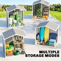 Outsunny 6x4.5ft Garden Storage Shed, Lockable Shed for Small Terraced Gardens with Double Doors, Window, Vent and Plastic Roof, Low Maintenance, Grey(m-4)