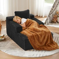 Knochenloses Cordsofa, bequemes Schlafsofa / unzusammengebauter Liegestuhl, Liegestuhl für Wohnzimmer und Büro, 81L x 117B x 50H cm,Schwarz(m-6)