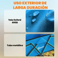 Outsunny Carro de Jardín Plegable con Ruedas Bloqueables Mango Ajustable Portavasos Carga 80 kg para Campaña 85x50x99 cm Azul(m-9)
