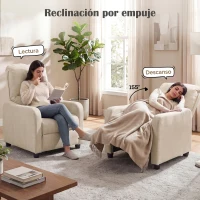 HOMCOM Sillón Relax Reclinable Manual hasta 155° de Tejido Efecto Lino Reposapiés Muelles Ensacados Acolchado Grueso Crema(m-4)