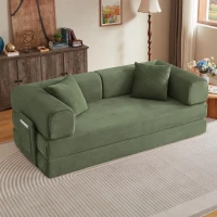 Knochenloses modulares Sofa, umbaubar in ein Bett, umfasst 2 Polster und einen Stahlrahmen, 204L x 97B x 65H cm, Grün(m-4)