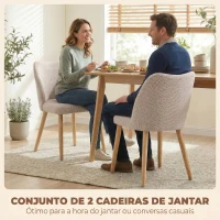 HOMCOM Conjunto de 2 Cadeiras de Jantar em Tecido Efeito Linho e Madeira de Borracha Assento Estofado Encosto Curvo Creme(m-4)