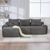Modulares Cordsofa für 3 Personen (inklusive Fußhocker), ausgestattet mit Getränkehaltern , seitlichen Aufbewahrungstaschen, 268L x 174B x 80H cm, Dunkelgrau(m-4)