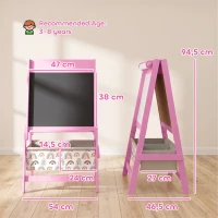 AIYAPLAY Lavagna per Bambini 3 in 1 a Doppia Facciata con Cavalletto, Rotolo di Carta, 2 Contenitori, 3-8 Anni, Rosa(m-3)