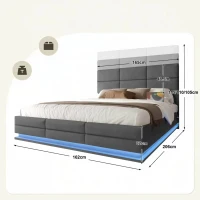 160x200 cm modernes Samtkissenbett, ausgestattet mit einem dreistufigen verstellbaren Kopfteil, einschließlich USB/Typ-C-Anschlüssen und LED-Umgebungsbeleuchtung, keine Matratze, 162L x 206B x 105-110-115H cm,Dunkelgrau(m-3)