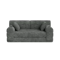 Doppeltes komprimiertes Cordsofa, Metallrahmen, 2 Becherhalter und 4 Seitentaschen, 168L x 80B x 81H cm, Dunkelgrau(m-1)