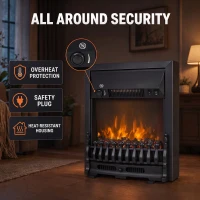 HOMCOM Electric Fireplace Stove Freestanding/ Inset, 1000W/2000W, Electric Fire Heater with LED Flame Effect, Coal Logs, Black(m-7)