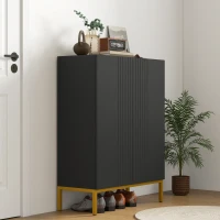 HOMCOM Schuhschrank für 20 Paar, moderner Schuhschrank mit Soft-Close-Türen, verstellbaren Regalen, schwarz, goldene Füße(m-4)