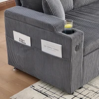 Modernes Cordsofa für drei Personen, mit Stauraum, Getränkehalter und USB-C-Anschluss, 212,5L x 136B x 86H cm, Carbongrau(m-6)