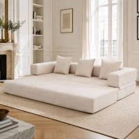 Modulares Chenille-Block-Sofa, frei kombinierbar, mit Seitentaschen zur Verstauung und rutschfestem Fahrgestell, Maße 198L x 79B x 60H cm, Beige(m-2)