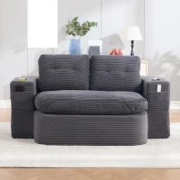2-in-1 Cordsofa mit verstellbarer Funktion, 2 Getränkehaltern, hohe Rückenlehne und extra tiefe Sitzfläche, 165L x 97B x 61H cm,Dunkelgrau(m-4)