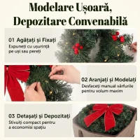 HOMCOM Coroniță de Crăciun de 60 cm cu Lumini LED, Conuri de Brad și Bobițe, Verde(m-7)