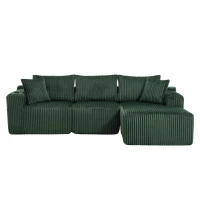 Modulares Sofaset mit Liegestühlen und Doppelbetten, 5 Kissen und 2 Getränkehaltern，257X160X62 cm, Smaragdgrün(m-1)