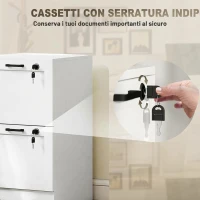 HOMCOM Cassettiera Portadocumenti a 2 Cassetti con Serrature e Spazio per Stampante, in Legno, 40x40x71 cm, Bianco(m-6)