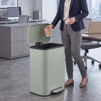 HOMCOM 50 L Kitchen Pedal Bin, Metal Rubbish Bin with Removable Inner Bucket, Soft-Close & Stay-Open Lid, Light Green(m-8)