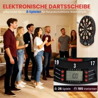 HOMCOM Elektronische Dartscheibe automatische Wertung Dartboard Dart-set mit 6 Darts 30 Dartköpfe 26 Spiele Englische Sprachansagen 185 Trefferoptionen für 8 Spieler Schwarz 44 x 39,5 x 2,2 cm(m-4)