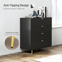 HOMCOM Elegant Four-Drawer Bedside Table - Black(m-6)