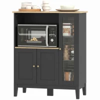HOMCOM Mueble armario microondas para cocina con 1 nicho, 3 puertas pasacables 80 x 35 x 97 cm negro y aspecto madera(m-11)