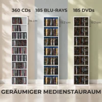 HOMCOM CD-/DVD-rek, 9 niveaus, smal staand rek met 6 verstelbare planken, voor 260 cd's, wit(m-4)