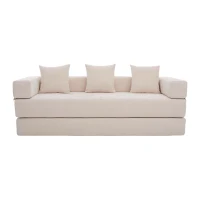 Modulares Chenille-Block-Sofa, frei kombinierbar, mit Seitentaschen zur Verstauung und rutschfestem Fahrgestell, Maße 198L x 79B x 60H cm, Beige(m-1)