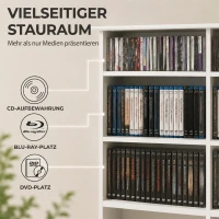 HOMCOM Mediarek, 8 niveaus, dvd-rek met 12 verstelbare planken, 16 vakken, voor 720 cd's, wit(m-7)