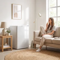 HOMCOM Mini-vriezer 85 liter, compacte vrijstaande vriezer met omkeerbare deur en instelbare temperatuur, wit(m-9)