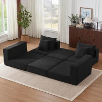 Knochenlose Sofabestuhlung mit rutschfester Basis, mit breiten Armlehnen, bequemen Rückenlehnen und einem hochelastischen Polster, Maße 259,5 L x 96 B x 64,5 H cm, Schwarz(m-2)