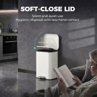 HOMCOM 20 L Kitchen Pedal Bin, Metal Rubbish Bin with Removable Inner Bucket, Soft-Close & Stay-Open Lid, Cream White(m-4)