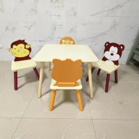 AIYAPLAY Ensembl Table pour Enfant avec 4 Chaises 5 Pièces en Bois, Dossier en Forme Animale, Coins Arrondis, 3-8 Ans, Jaune(m-16)