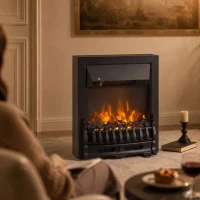 HOMCOM Electric Fireplace Stove Freestanding/ Inset, 1000W/2000W, Electric Fire Heater with LED Flame Effect, Coal Logs, Black(m-9)