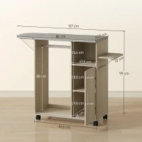 HOMCOM Mobile Asse da Stiro con Piano d'Appoggio Effetto Lino, 3 Ripiani a Cubo e Guida, 127x42.5x99 cm, Multicolore(m-3)