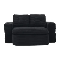 2-in-1 Cordsofa mit verstellbarer Funktion, 2 Getränkehaltern, hohe Rückenlehne und extra tiefe Sitzfläche, 165L x 97B x 61H cm,Schwarz(m-1)