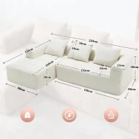 Modernes L-förmiges Wildledersofa, 3 Kissen, fernbedienbare Seitentaschen, 250L x 158B x 60H,Beige(m-3)