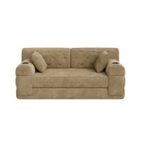 Doppeltes komprimiertes Cordsofa, Metallrahmen, 2 Becherhalter und 4 Seitentaschen, 168L x 80B x 81H cm, Khaki(m-1)