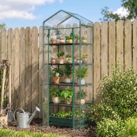 Outsunny Mini Serra da Giardino e Terrazza per Piante a 5 Ripiani in Acciaio con Copertura in PVC, 69x49x193 cm, Verde(m-2)