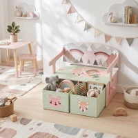 AIYAPLAY Banco Infantil Convertible 3 en 1 Juego de Mesa y Silla Baúl de Juguetes con 2 Cajones de Tela 3-6 Años Rosa(m-8)