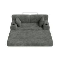 Doppeltes komprimiertes Cordsofa, Metallrahmen, 2 Becherhalter und 4 Seitentaschen, 168L x 80B x 81H cm, Dunkelgrau(m-6)