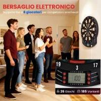 HOMCOM Bersaglio a freccette elettronico in PP con 6 Freccette e Tabellone segna Punti, 44x39.5x 2.2cm, Nero(m-4)