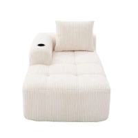 Bequemes Cordsofa mit Rückenlehne, seitlichen Aufbewahrungstaschen für Fernbedienung und Handy, eingebauter Getränkehalter, 158X93X61 cm, Beige(m-1)