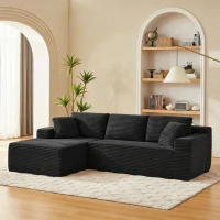 Moduläres L-förmiges 3-Sitzer-Sofa, gefertigt aus atmungsaktivem Stoff und hochwiderstandsfähigem Memory-Schaumstoff, mit abnehmbarer Rückenlehne und Nackenkissen, Maße 252,5L x 163B x 65H cm, Schwarz(m-2)