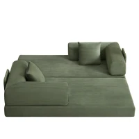 Knochenloses modulares Sofa, umbaubar in ein Bett, umfasst 2 Polster und einen Stahlrahmen, 204L x 97B x 65H cm, Grün(m-7)