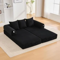 Faltbares Kompressionssofa mit stabilem Metallrahmen, Seitentaschen plus 3 Kissen, 200L x 94B x 67H cm,Schwarz(m-5)