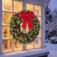 HOMCOM Coroniță de Crăciun de 60 cm cu Lumini LED, Conuri de Brad și Bobițe, Verde(m-10)