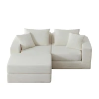Knochenlose Sofabestuhlung mit rutschfester Basis, mit breiten Armlehnen, bequemen Rückenlehnen und einem hochelastischen Polster, Maße 259,5 L x 96 B x 64,5 H cm, Weiß(m-1)