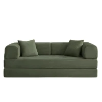 Knochenloses modulares Sofa, umbaubar in ein Bett, umfasst 2 Polster und einen Stahlrahmen, 204L x 97B x 65H cm, Grün(m-1)