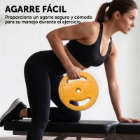 HOMCOM Barra de Pesas con 6 Discos de Pesos 1,5kg 2,5kg 5 kg para Entrenamiento Fuerza y Brazos 130x28x28 cm Multicolor(m-7)