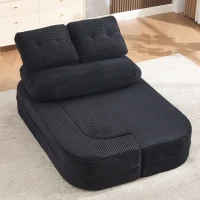 2-in-1 Cordsofa mit verstellbarer Funktion, 2 Getränkehaltern, hohe Rückenlehne und extra tiefe Sitzfläche, 165L x 97B x 61H cm,Schwarz(m-5)